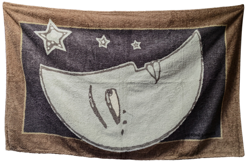 Produits Hermes Brown "Croissant de Lune " Tapis de Plage Terry Beach Towel GM 96 x 166 cm