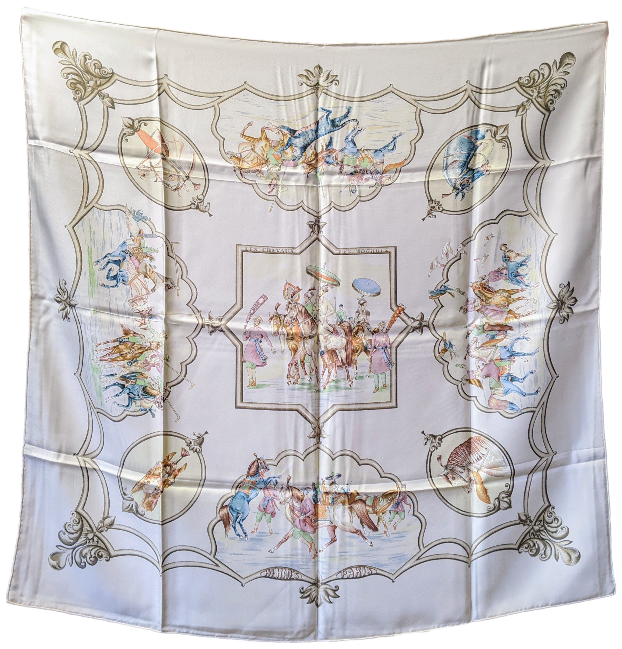 Produits Hermes 1993 "Les Chevaux de Moghols" Twill Scarf 90 x 90 cm