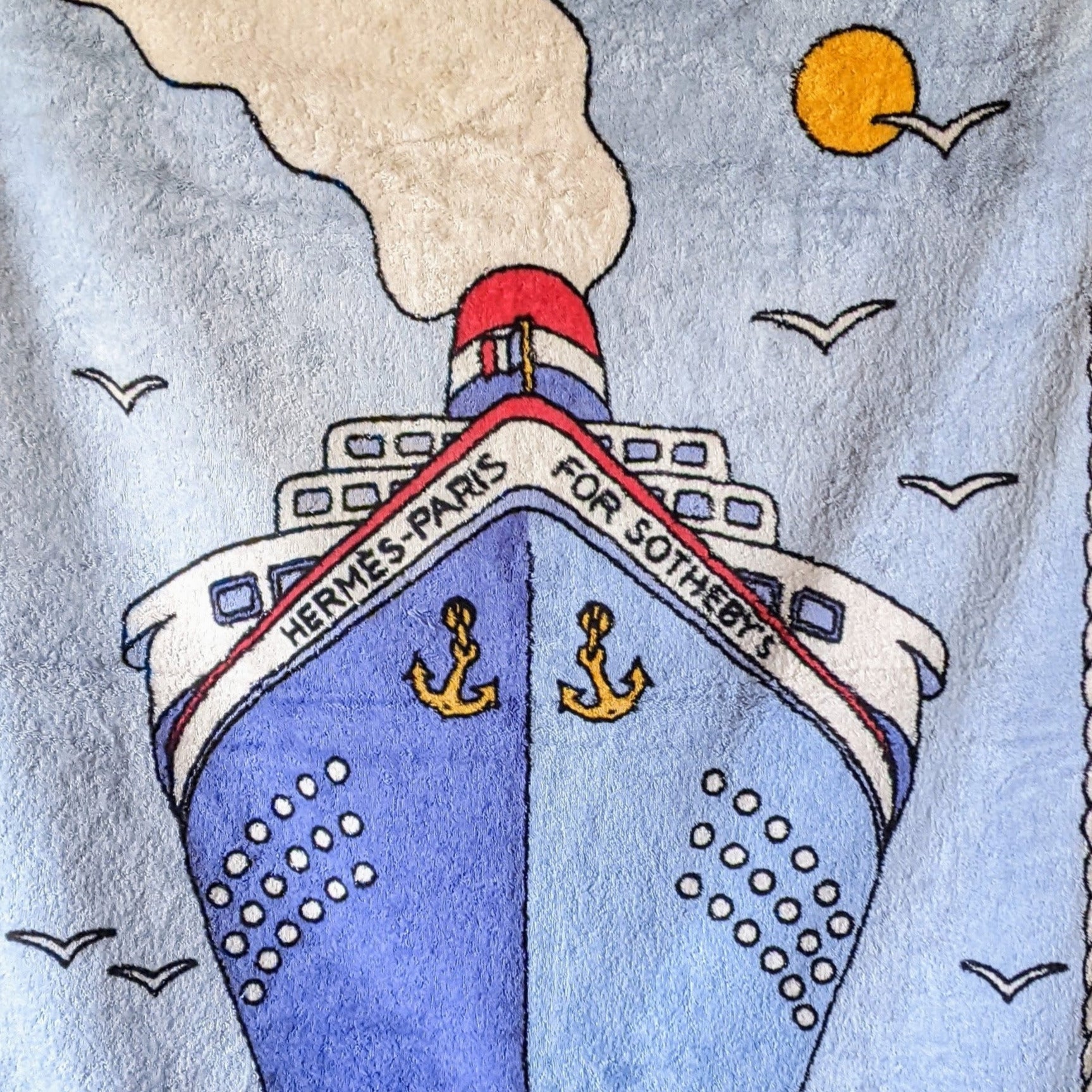 Hermes Vintage Special Issue for Sotheby's "Paquebot" Print Terry Cotton Beach Towel 90 x 150 cm