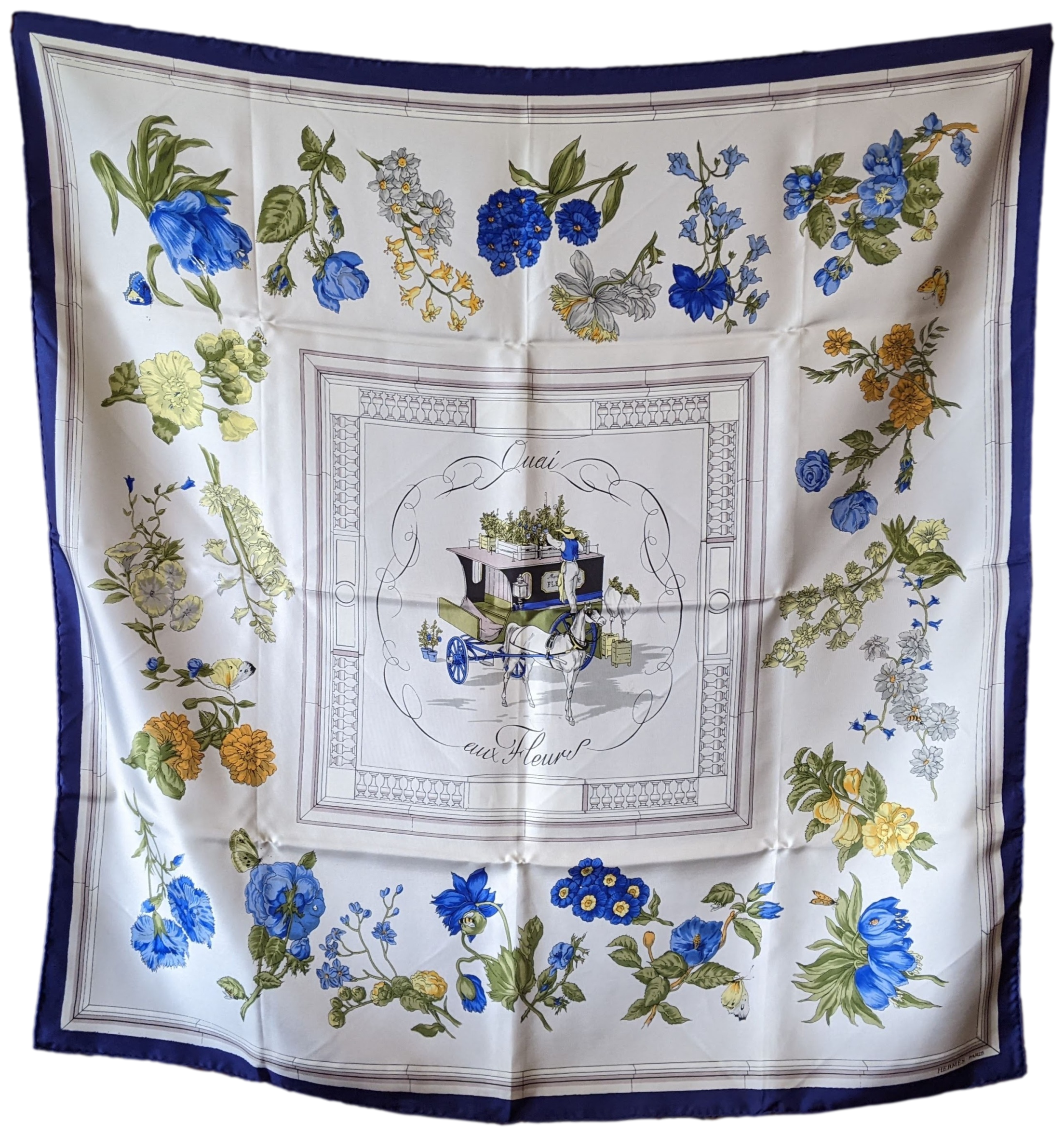Produits Hermes Vintage "Quai aux Fleurs" Twill Silk Scarf 90 x 90 cm