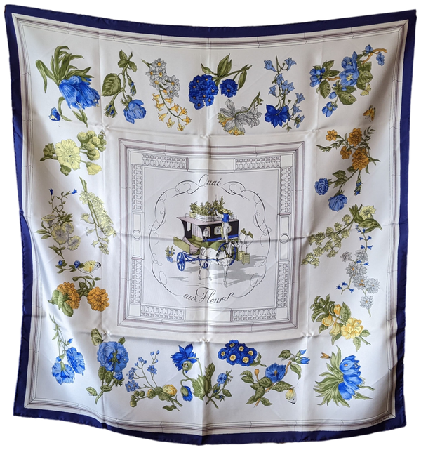 Produits Hermes Vintage "Quai aux Fleurs" Twill Silk Scarf 90 x 90 cm