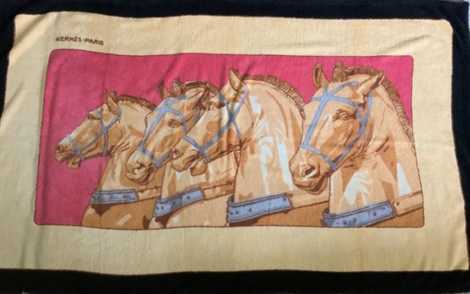 Hermes Vintage "Chevaux" Cotton Terry Horses Beach Towel 90 x 150 cm