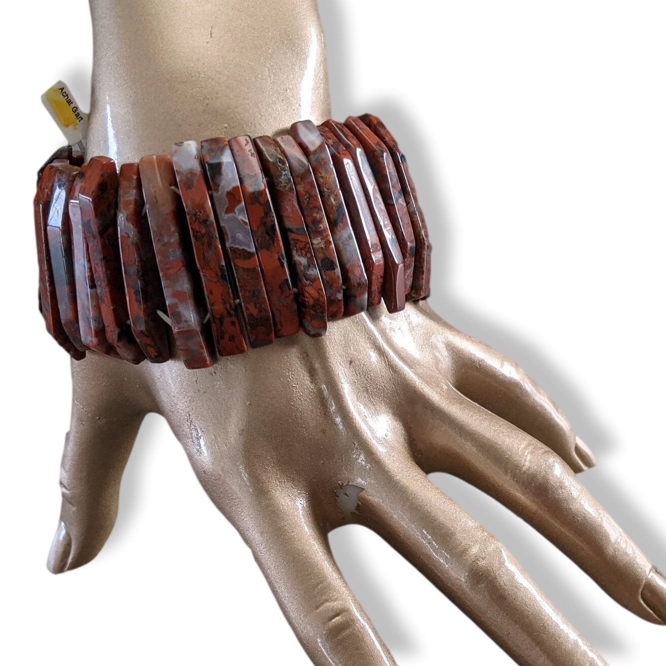 Agate Warm Brown-Red/Grey/Red-Orange Natural Stone Manchette Bracelet, NWT! - poupishop
