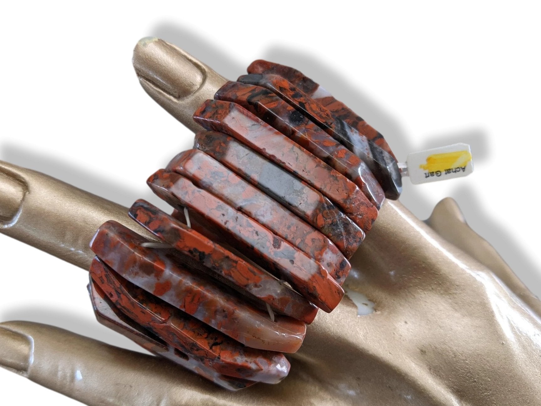 Agate Warm Brown-Red/Grey/Red-Orange Natural Stone Manchette Bracelet, NWT! - poupishop