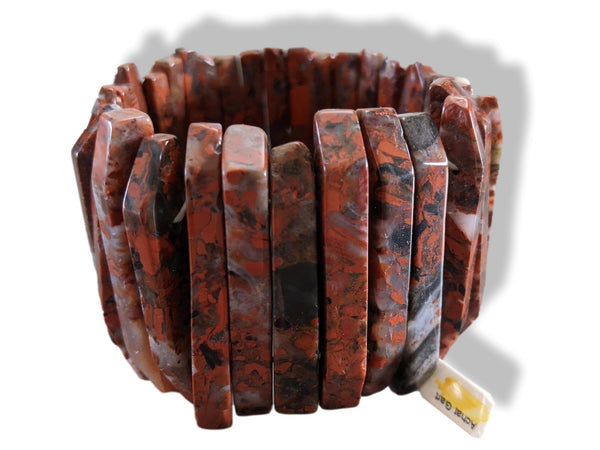 Agate Warm Brown-Red/Grey/Red-Orange Natural Stone Manchette Bracelet, NWT! - poupishop