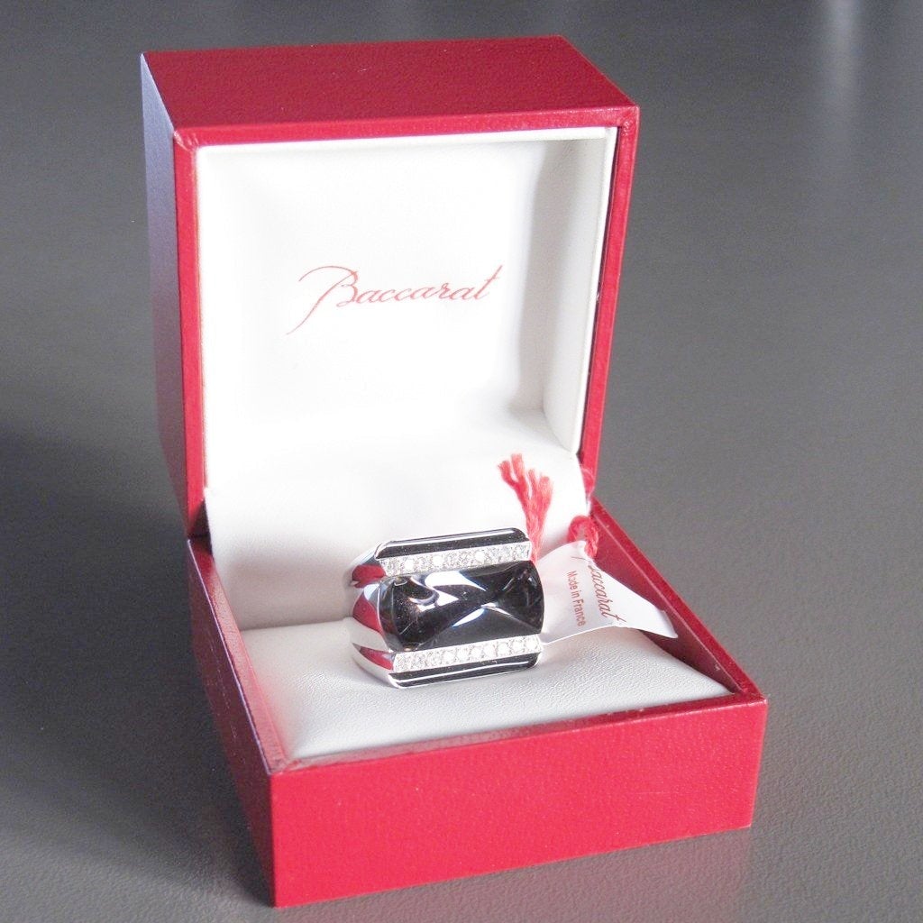 Baccarat Art Deco Black Crystal & Diamonds Unisex Louxor Ring GM, NIB! - poupishop