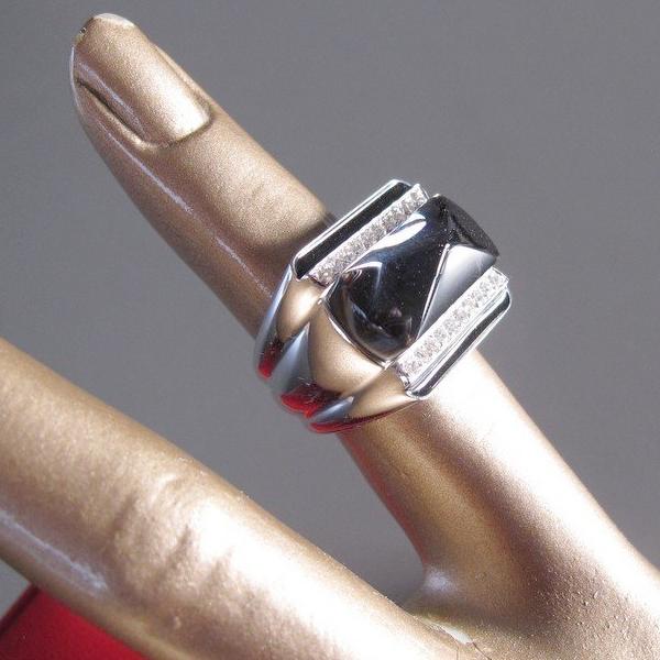 Baccarat Art Deco Black Crystal & Diamonds Unisex Louxor Ring GM, NIB! - poupishop