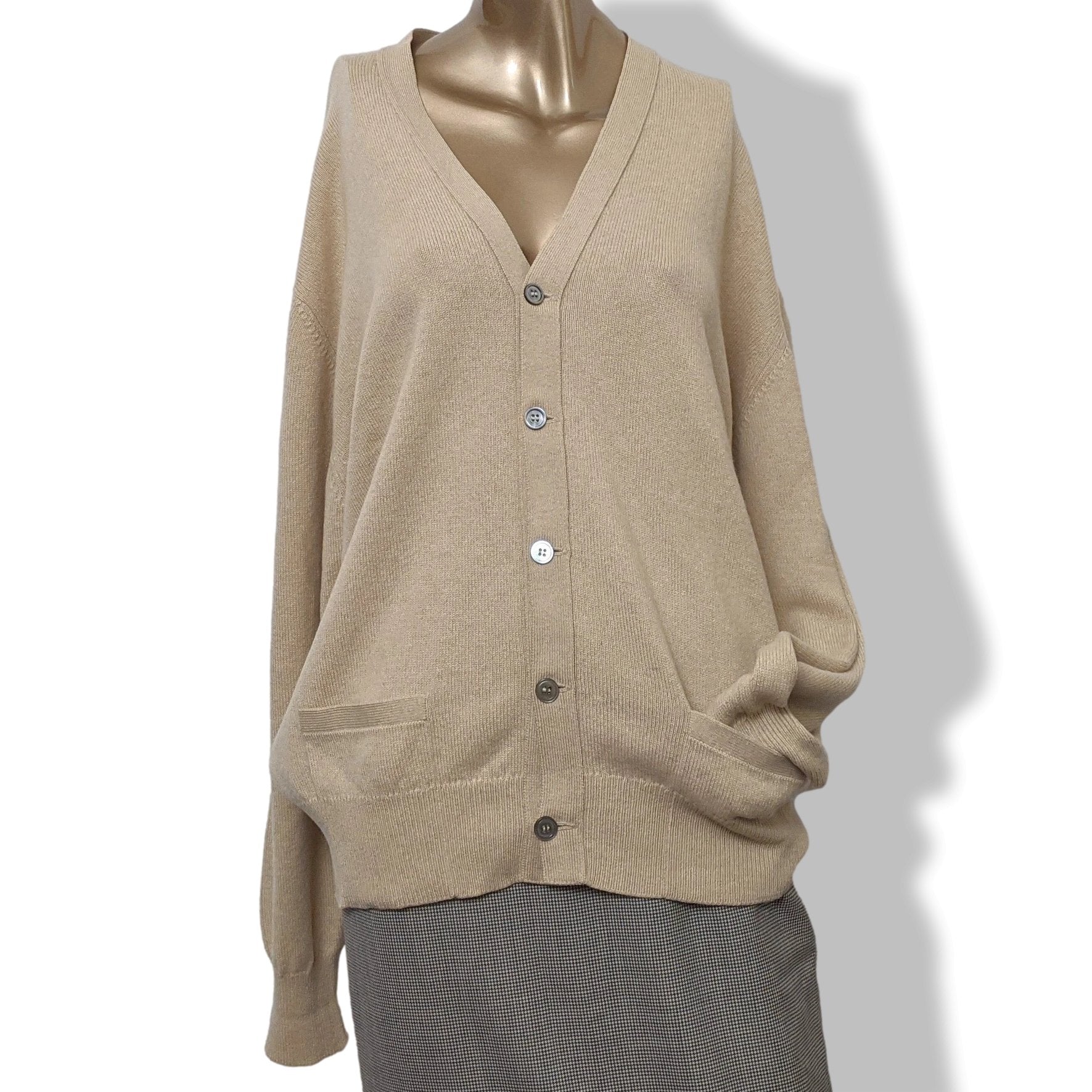 Ballantyne Men's Beige Clair 100% Cashmere Made in Scotland V-Neck Cardigan Sweater Sz 50, Pur luxe! - poupishop