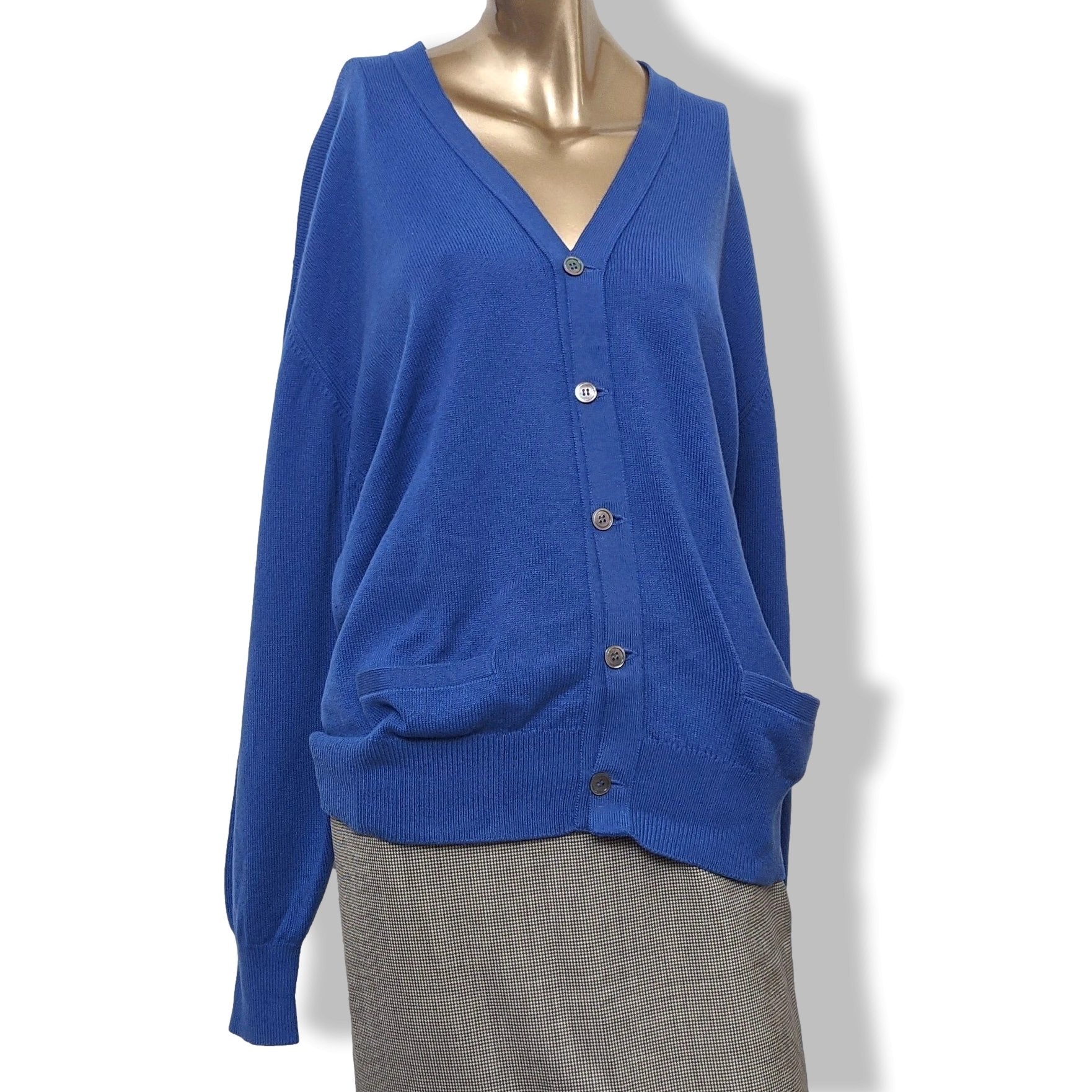 Ballantyne Men's Vibrant Blue 100% Cashmere Made in Scotland V-Neck Cardigan Sweater Sz 50, Pur luxe! - poupishop