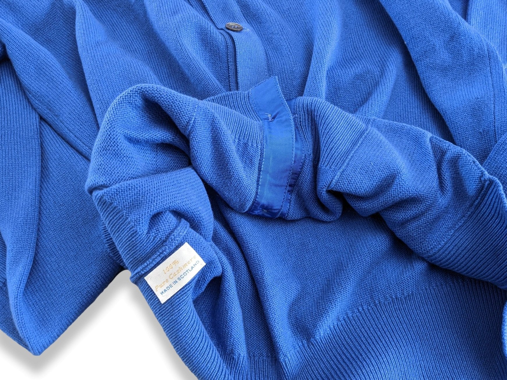 Ballantyne Men's Vibrant Blue 100% Cashmere Made in Scotland V-Neck Cardigan Sweater Sz 50, Pur luxe! - poupishop
