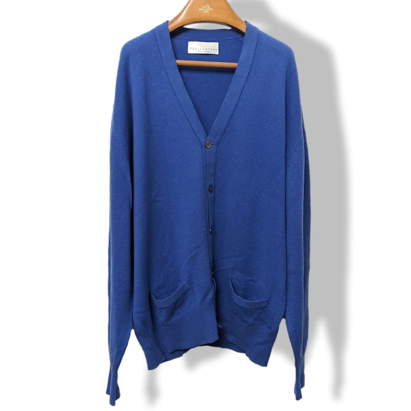 Ballantyne Men's Vibrant Blue 100% Cashmere Made in Scotland V-Neck Cardigan Sweater Sz 50, Pur luxe! - poupishop