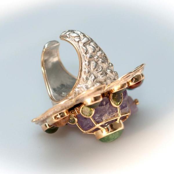 Carole Midy for Pietra Dura Multigem Gem Turtle Ring, Huge! - poupishop