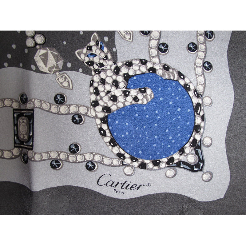 Cartier Panther Poem Scarf Jacquard Crepe of Silk 90cm, Box! - poupishop