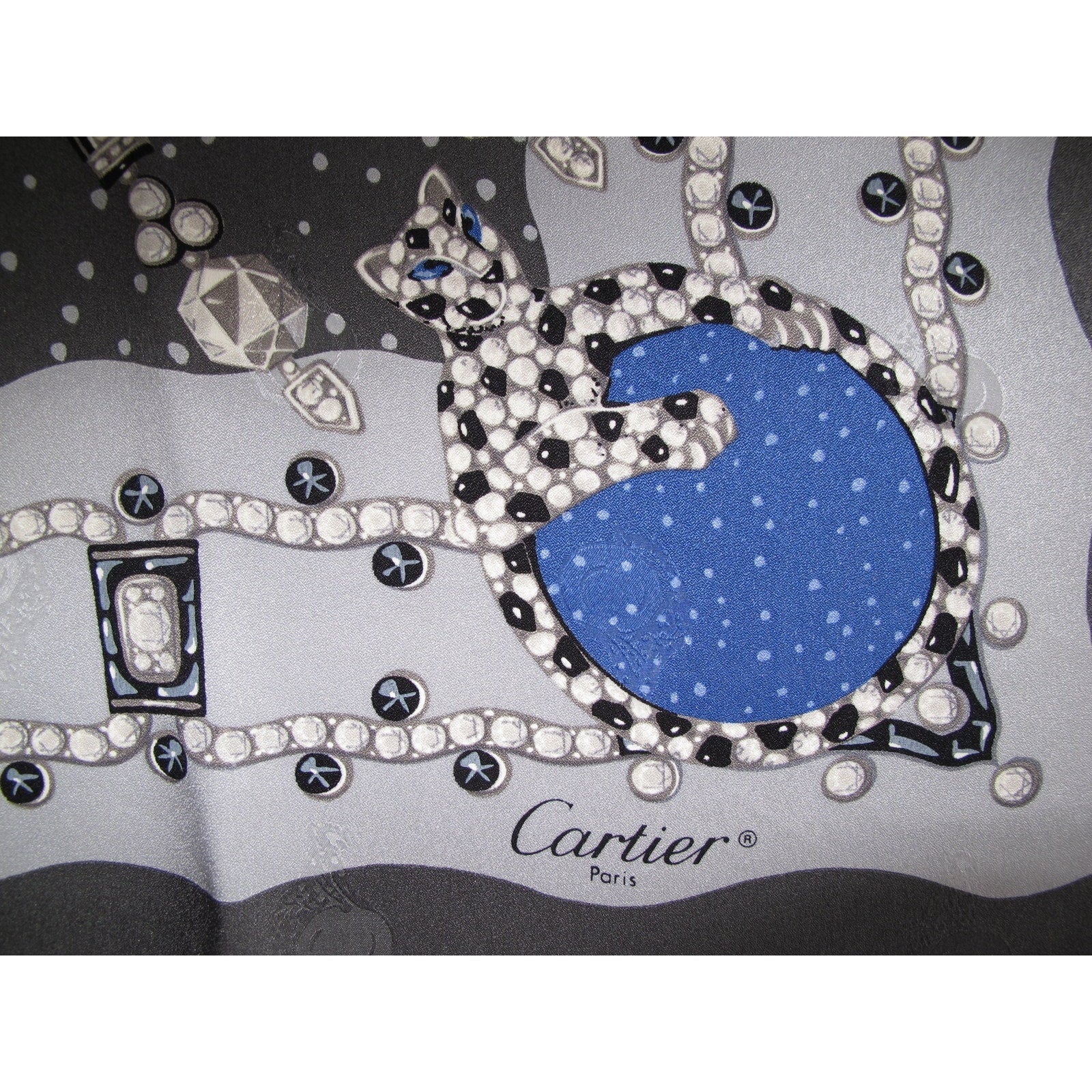 Cartier Panther Poem Scarf Jacquard Crepe of Silk 90cm, Box! - poupishop