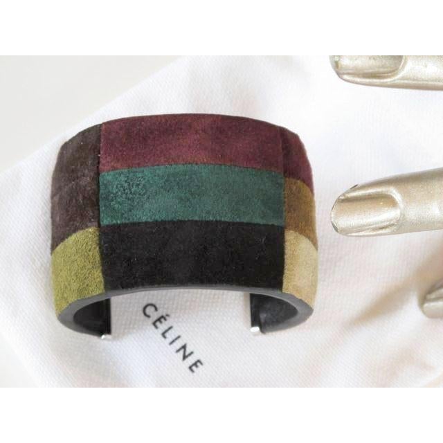Celine Art Modern Suede/Silver Metal Patwork Cuff Bracelet - poupishop