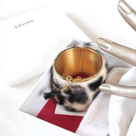 Celine Foal Hair Leopard/Brass Manchette Bracelet Leopard, NIB! - poupishop