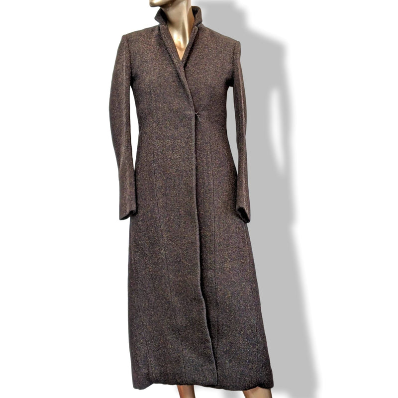 Celine Haute Couture Vintage Brown 100% Heather Wool Long Coat Sz 38 - poupishop