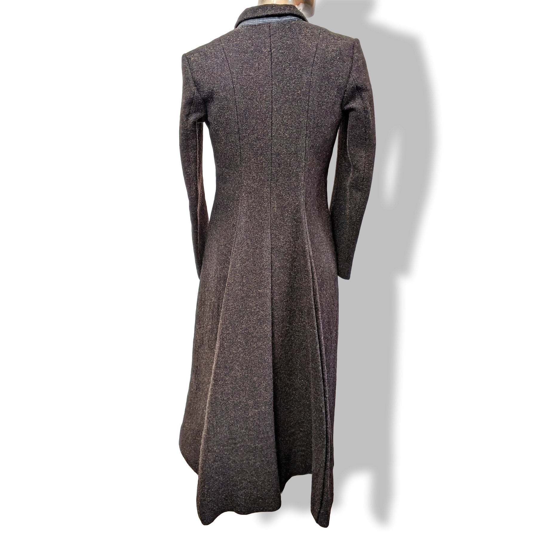 Celine Haute Couture Vintage Brown 100% Heather Wool Long Coat Sz 38 - poupishop