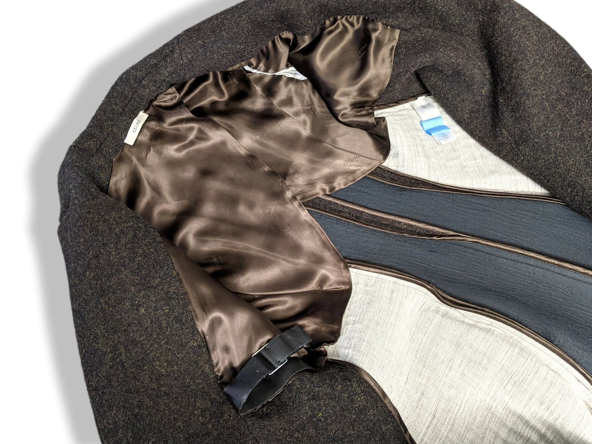 Celine Haute Couture Vintage Brown 100% Heather Wool Long Coat Sz 38 - poupishop