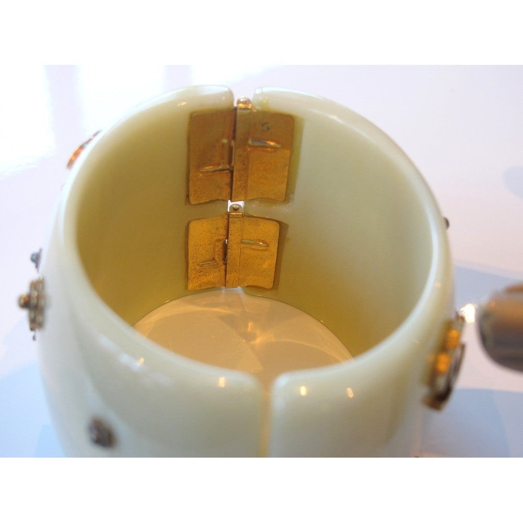 Chanel 1980s Bakelite Multi Logo Manchette Bracelet, Box! - poupishop