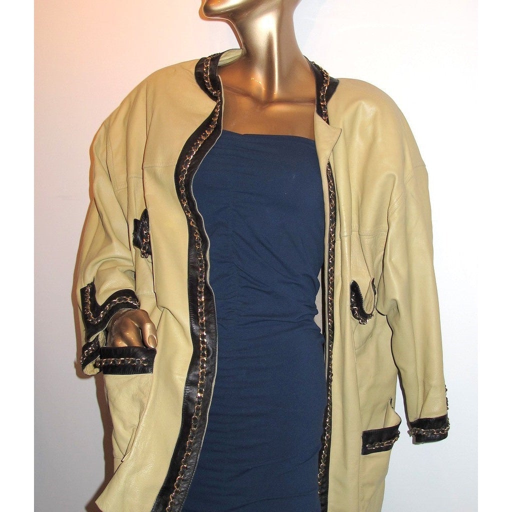 Chanel 1980s Beige/Black Interlocking Chain Loose Jacket SzM/L - poupishop