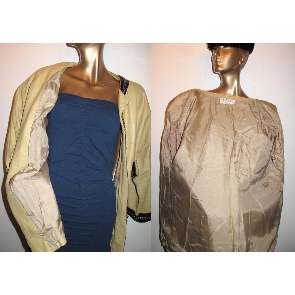 Chanel 1980s Beige/Black Interlocking Chain Loose Jacket SzM/L - poupishop