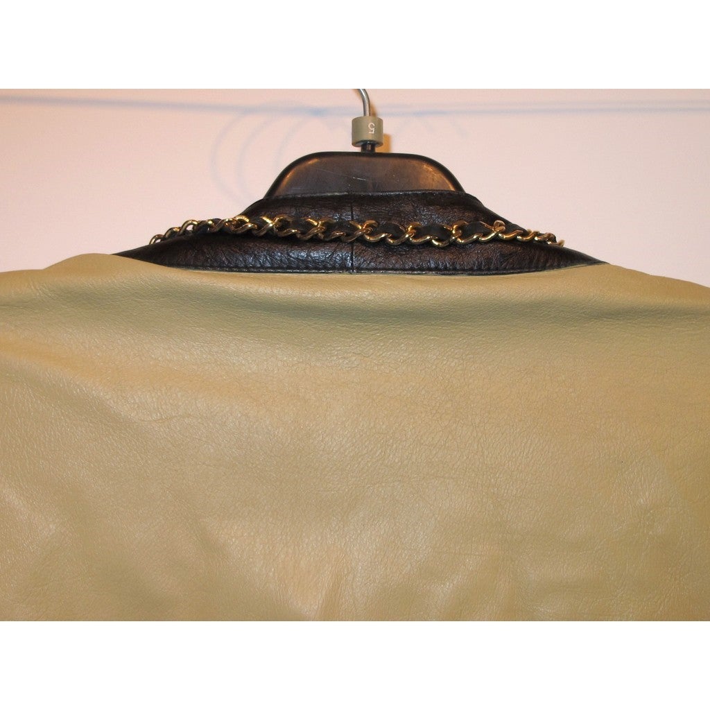 Chanel 1980s Beige/Black Interlocking Chain Loose Jacket SzM/L - poupishop