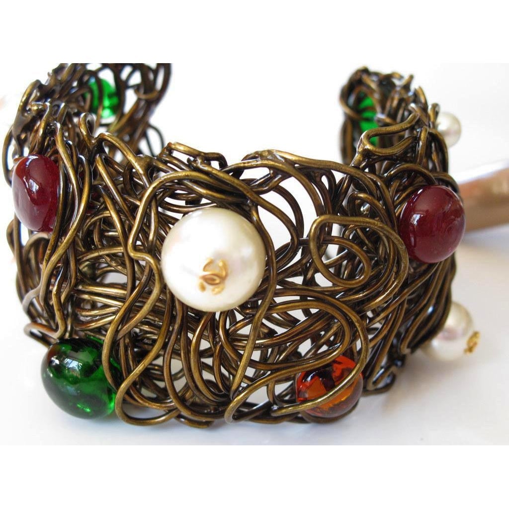 Chanel 1997 Nest Poured Glass and Pearls Gripoix Bracelet, Box! - poupishop