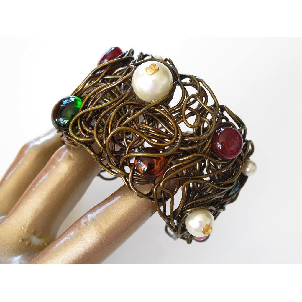 Chanel 1997 Nest Poured Glass and Pearls Gripoix Bracelet, Box! - poupishop