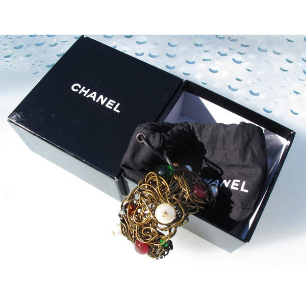 Chanel 1997 Nest Poured Glass and Pearls Gripoix Bracelet, Box! - poupishop
