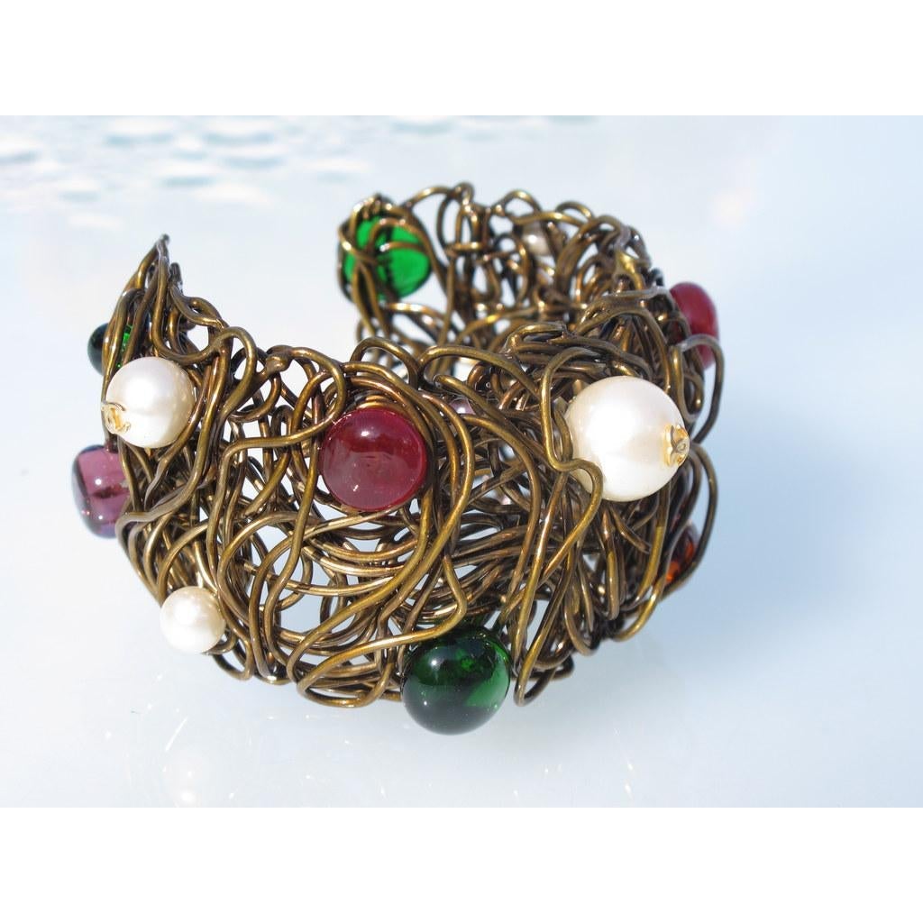 Chanel 1997 Nest Poured Glass and Pearls Gripoix Bracelet, Box! - poupishop