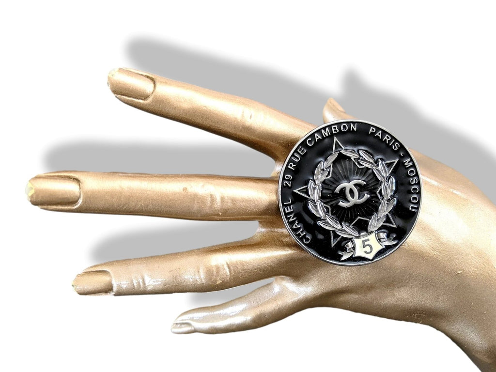 Chanel 2009 Black PARIS - MOSCOU Enamelled Brooch Rare in