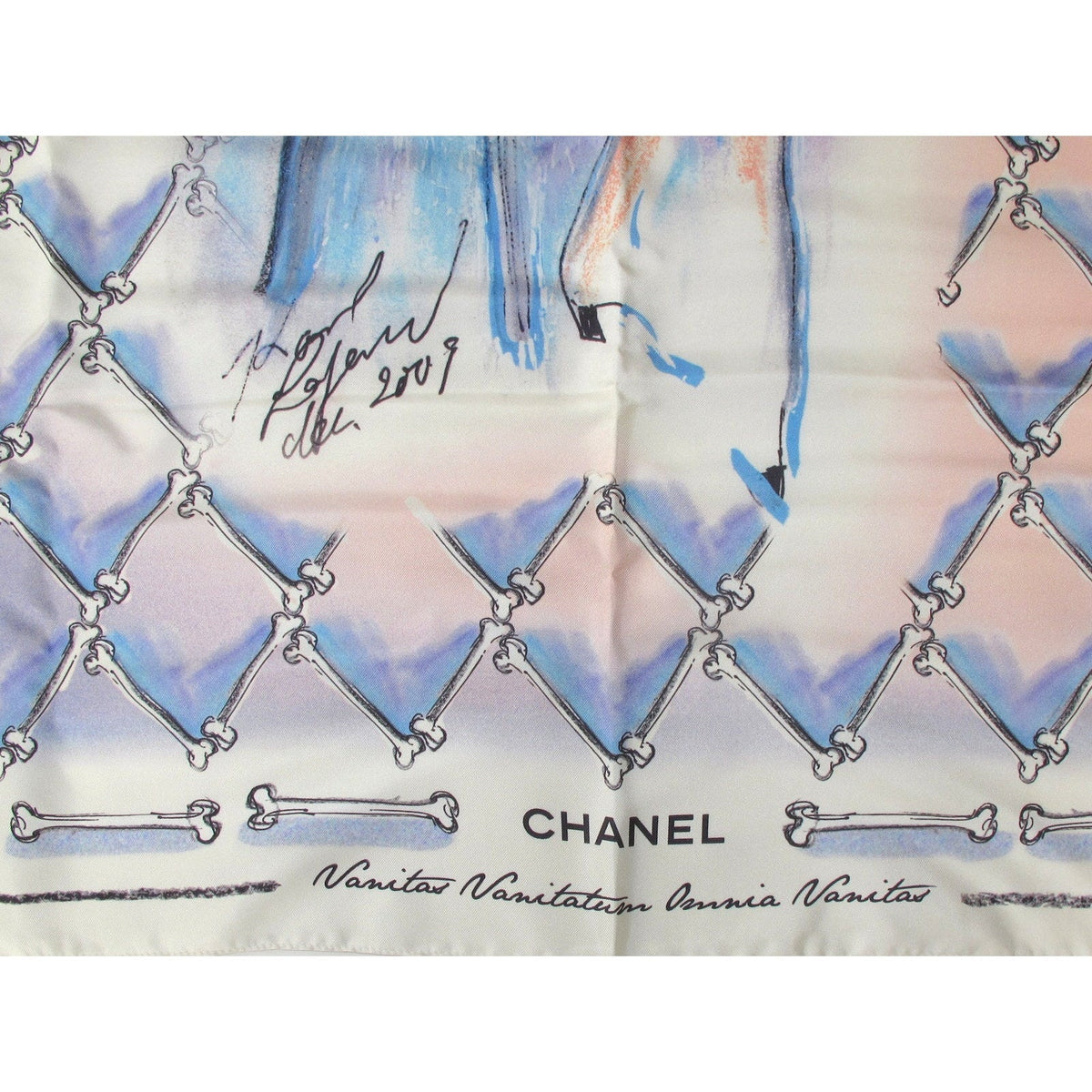 Chanel 2009 Limited Edt 1000 Ex. Musee Maillol Vanities Skull by Karl Lagerfeld Silk Scarf 90cmcm, NIB! - poupishop