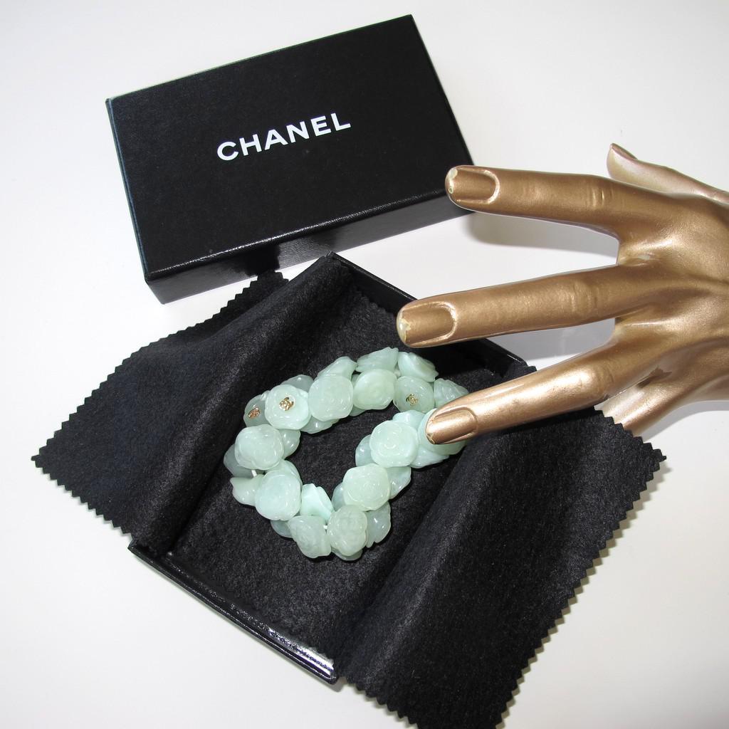 Chanel 2011 Celadon 'Poured Glass' Resine Camelias Bracelet, NIB! - poupishop
