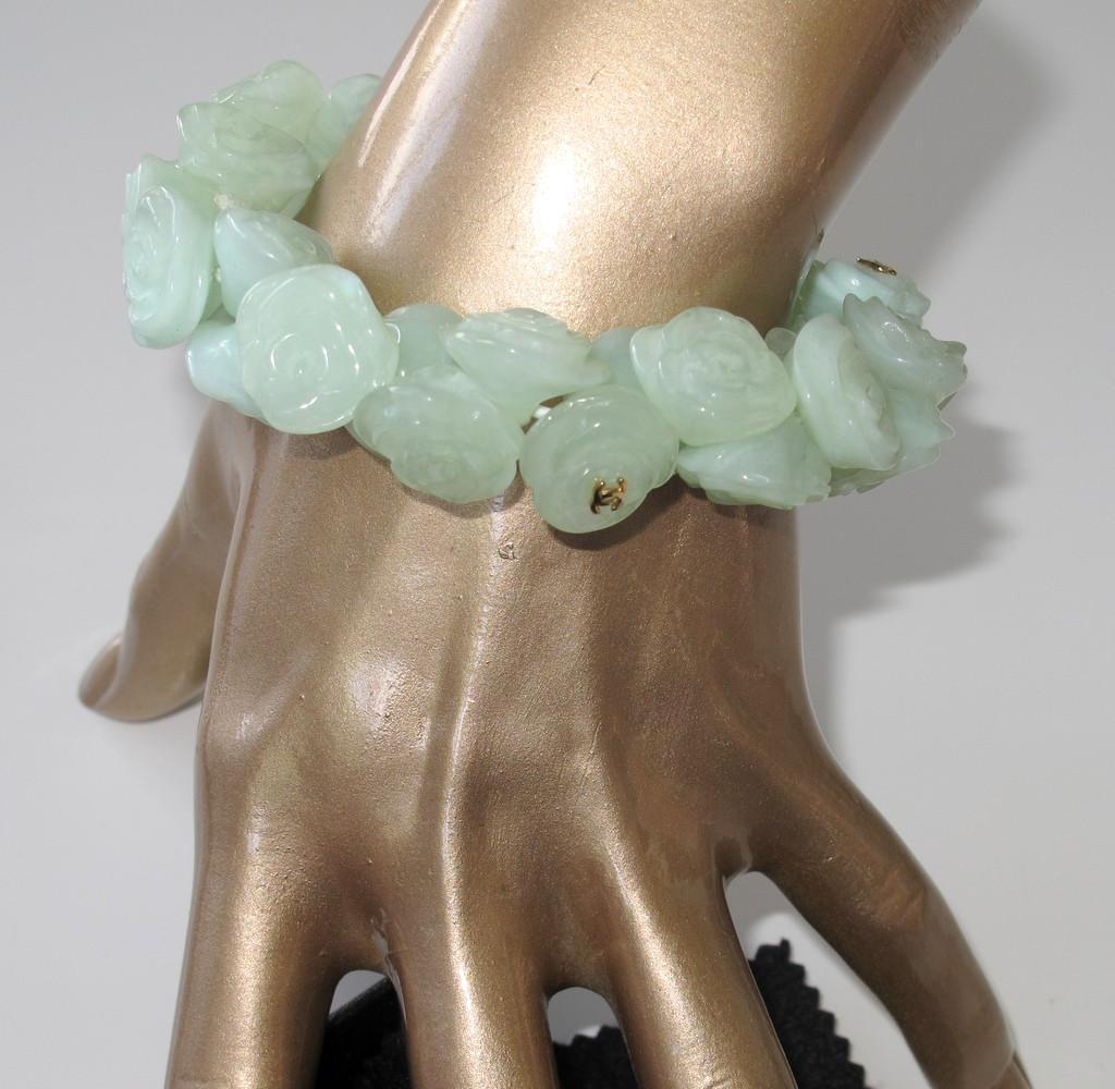 Chanel 2011 Celadon 'Poured Glass' Resine Camelias Bracelet, NIB! - poupishop