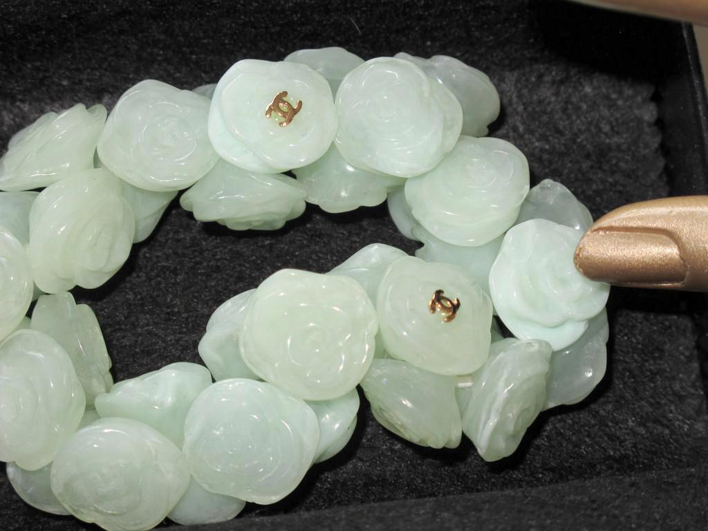 Chanel 2011 Celadon 'Poured Glass' Resine Camelias Bracelet, NIB! - poupishop