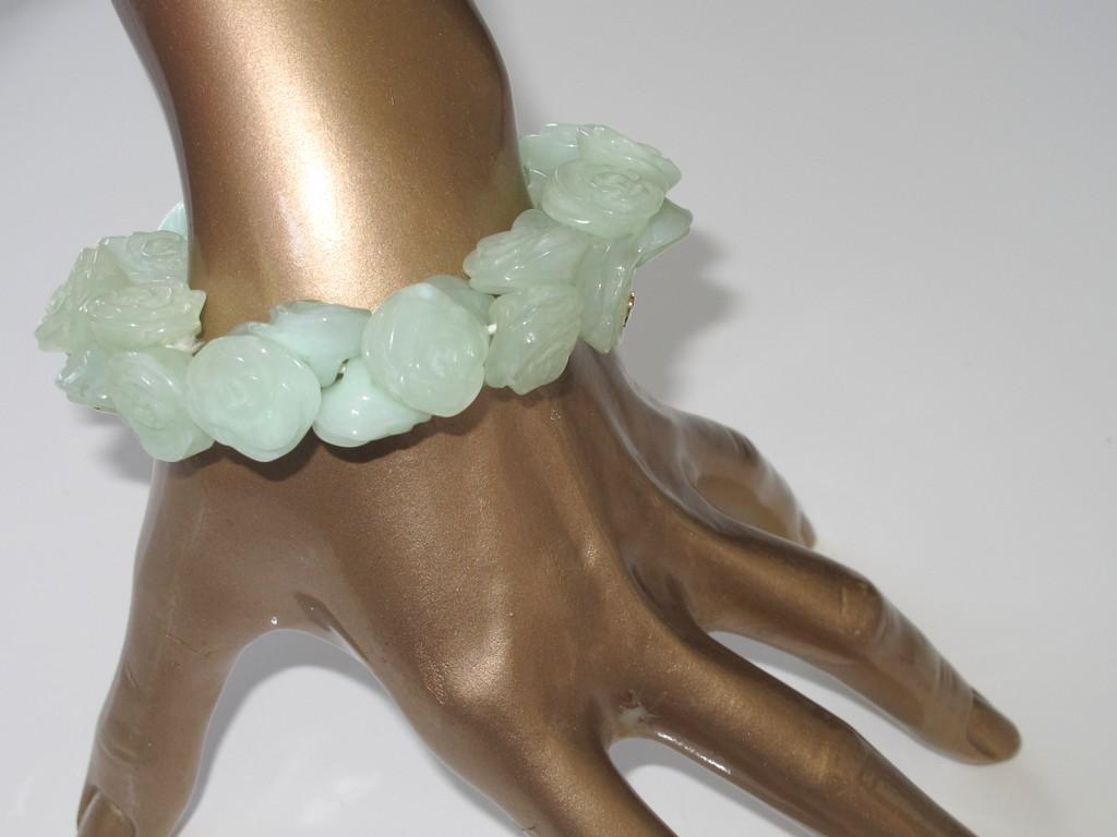 Chanel 2011 Celadon 'Poured Glass' Resine Camelias Bracelet, NIB! - poupishop