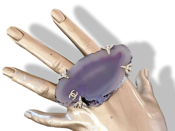 Chanel 2012 Incredible Large Mineral Purple AGATE Stone Brooch - poupishop