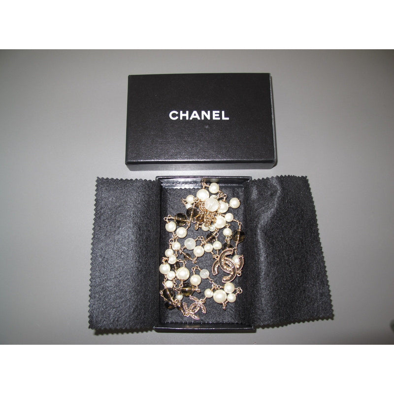 Chanel 2013 Aged Gold Long Sautoir Poured Glass Pearls Gripoix Enamel CC, Box! - poupishop