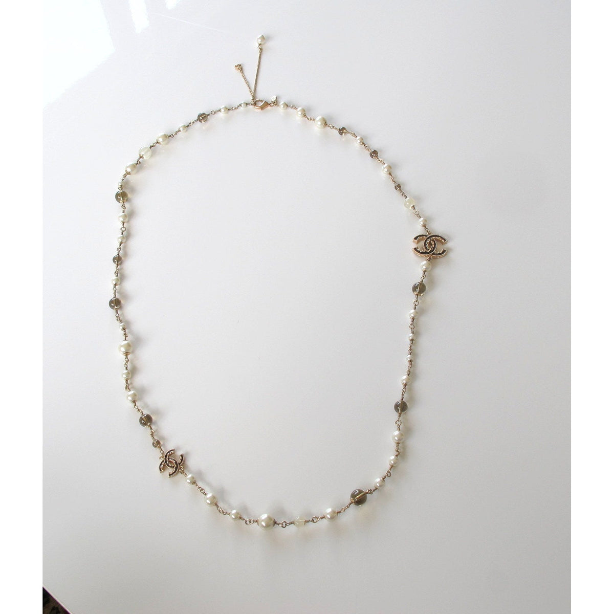 Chanel 2013 Aged Gold Long Sautoir Poured Glass Pearls Gripoix Enamel CC, Box! - poupishop