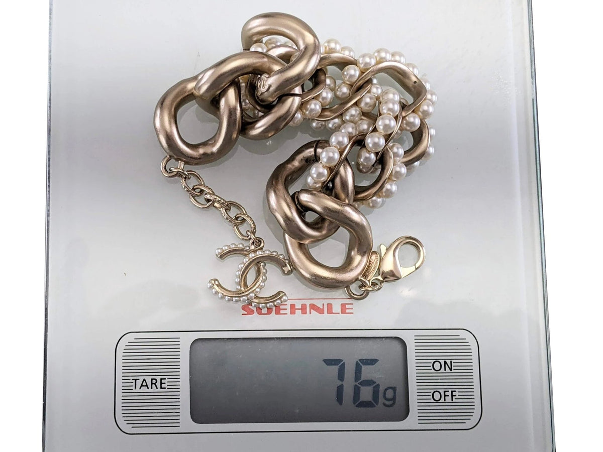 Chanel 2013 Permabrass/Pearls Gripoix Links Chain Bracelet, New! - poupishop