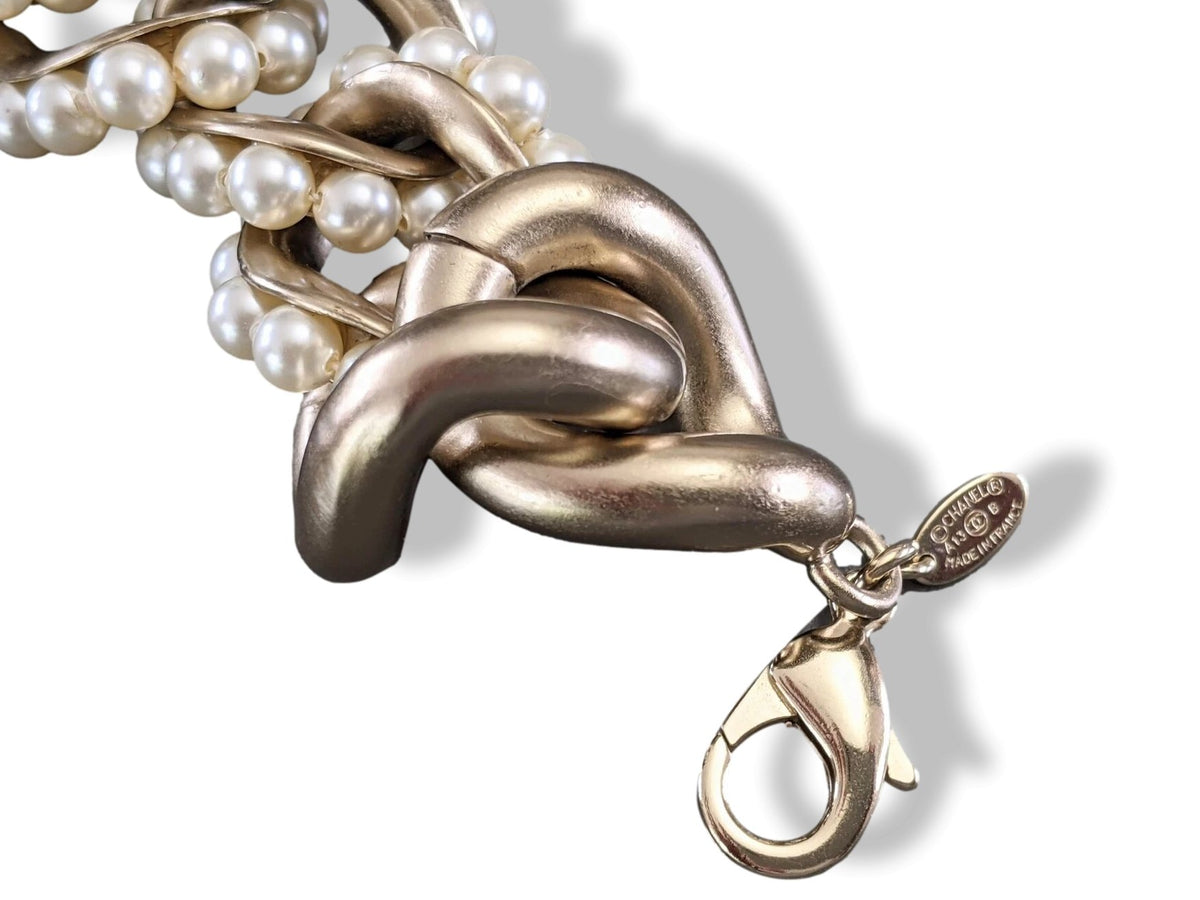 Chanel 2013 Permabrass/Pearls Gripoix Links Chain Bracelet, New! - poupishop