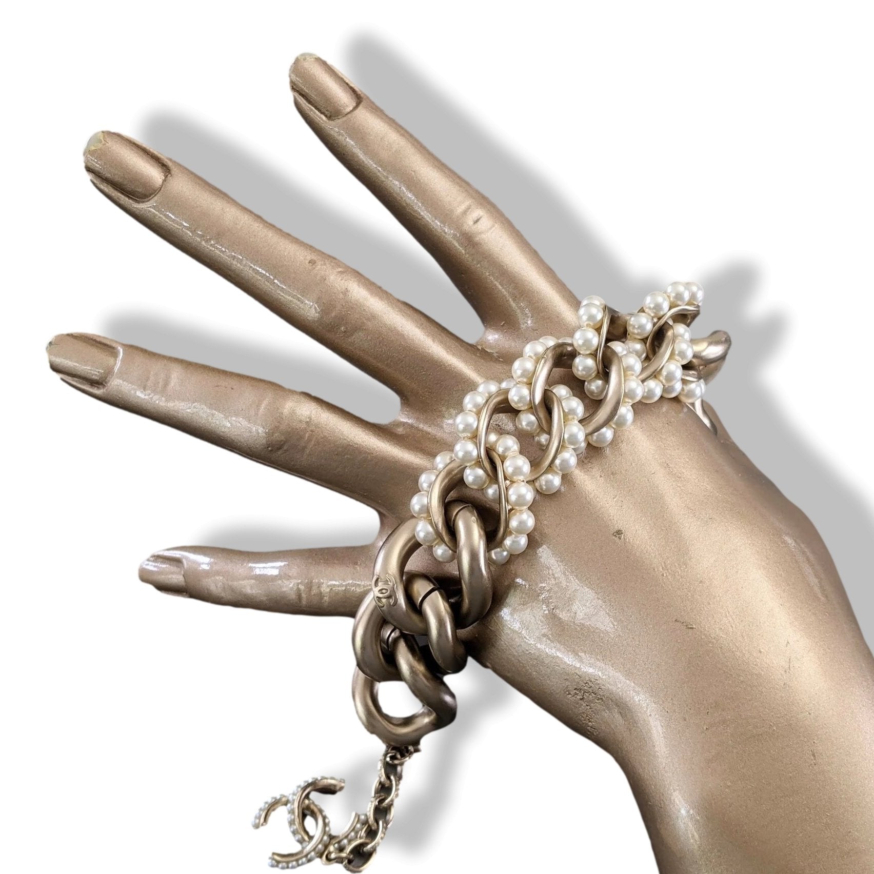 Chanel 2013 Permabrass/Pearls Gripoix Links Chain Bracelet, New! - poupishop