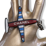 Chanel 2016 Blue/White/Red Resin Striped Airplane Keychain KeyRing, New! - poupishop
