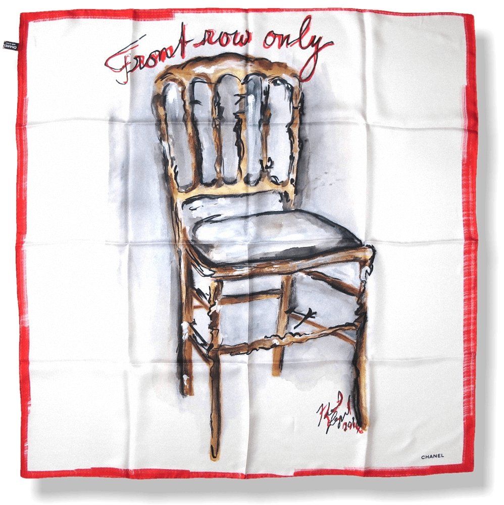 Chanel 2016 White Red FRONT ROW ONLY designed by Karl Lagerfeld Silk Scarf 90cmcm, New! - poupishop