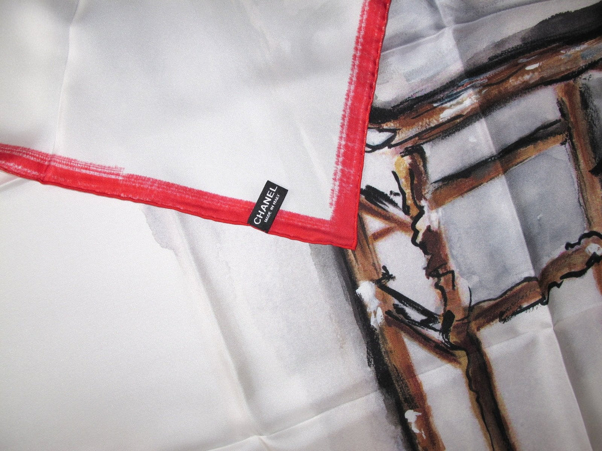 Chanel 2016 White Red FRONT ROW ONLY designed by Karl Lagerfeld Silk Scarf 90cmcm, New! - poupishop