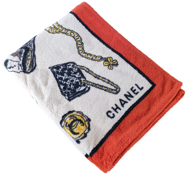 Produits Chanel Rouge/Blanc "Accessoiries" Terry Cotton Beach Towel 100 x 140 cm