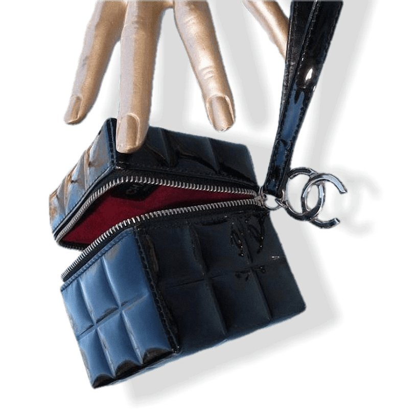 Chanel Black Patent Cube Evening Wristlet Bag, Mint! - poupishop