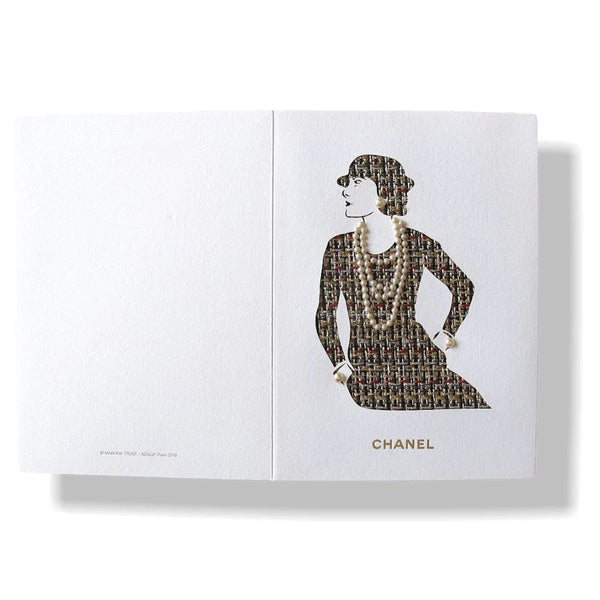 Chanel by Man Ray Trust Greeting Card of Coco with her Tweed Suit and Set in Real Tiny Pearls Gripoix in relief Rare, New! - poupishop
