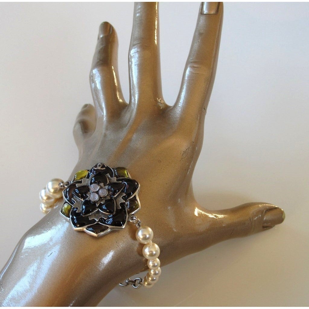 Chanel Camelia Poured Glass and Pearls Gripoix Bracelet, NIB! - poupishop